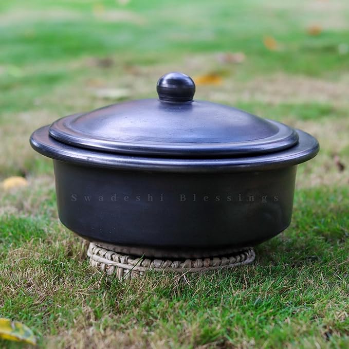 Clay authentic Pot Kadai with Lid for Cooking (Black)