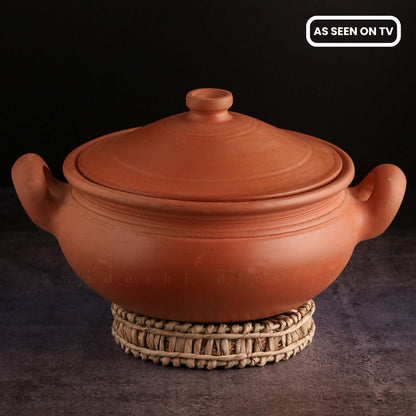 Unglazed Clay Pot For Cooking &amp; Serving with Lid/ Handmade Earthen Kadai / Mud Handi/ Mitti Ke Bartan (With Mirror Finish) + FREE ASH For Cleaning