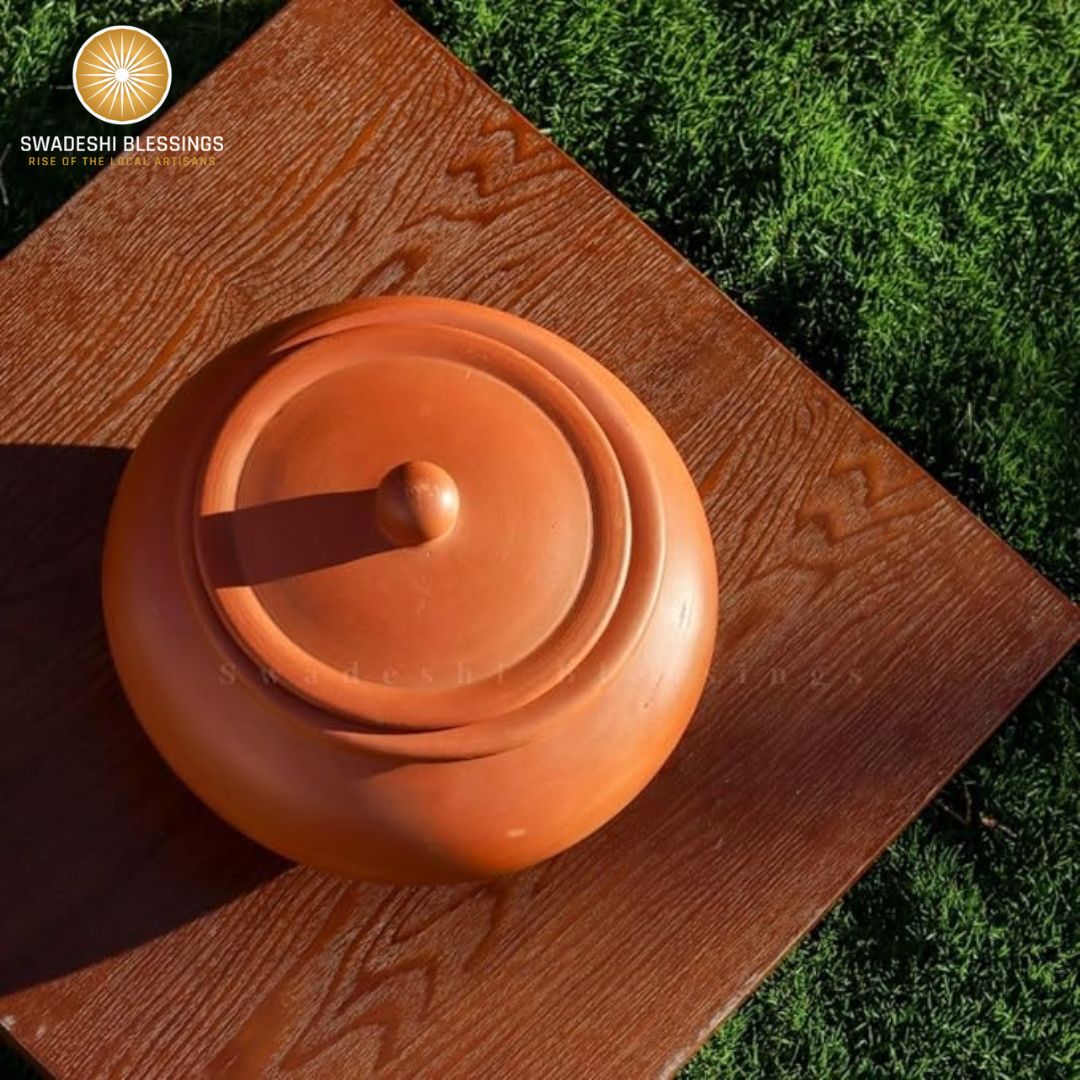 Unglazed Clay Handi/ Handmade Clay Pot for Cooking &amp; Serving with Lid/ Biryani Clay Cookware/ Earthenware Large/ Earthen Kadai(with Natural Mirror Shine) +Free ASH for Cleaning