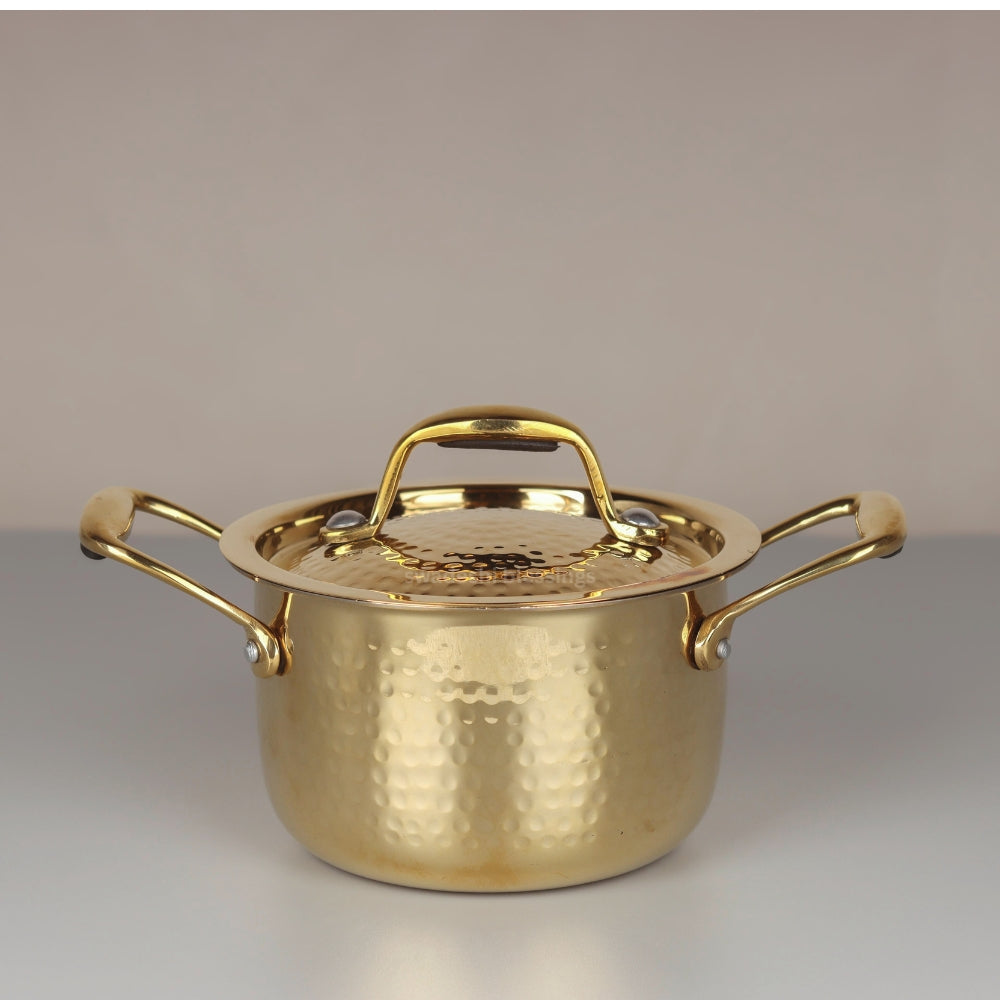 Swadeshi Blessings Exclusive Range Brass Bhagona for Cooking, with Lid/Teflon-Free/Naturally Non-Stick Brass Utensils with Tin Coating