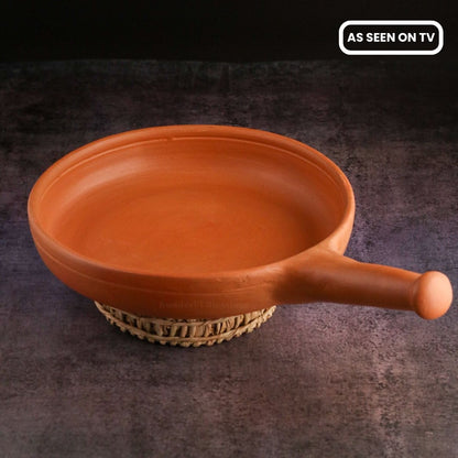 Swadeshi Blessings Exclusive Range HandMade Unglazed Clay Frying Pan/Earthen Wok/Clay Skillet(10 Inches,Red)(Curry Sauce Pan/Griddle/Spider Fry Pan)