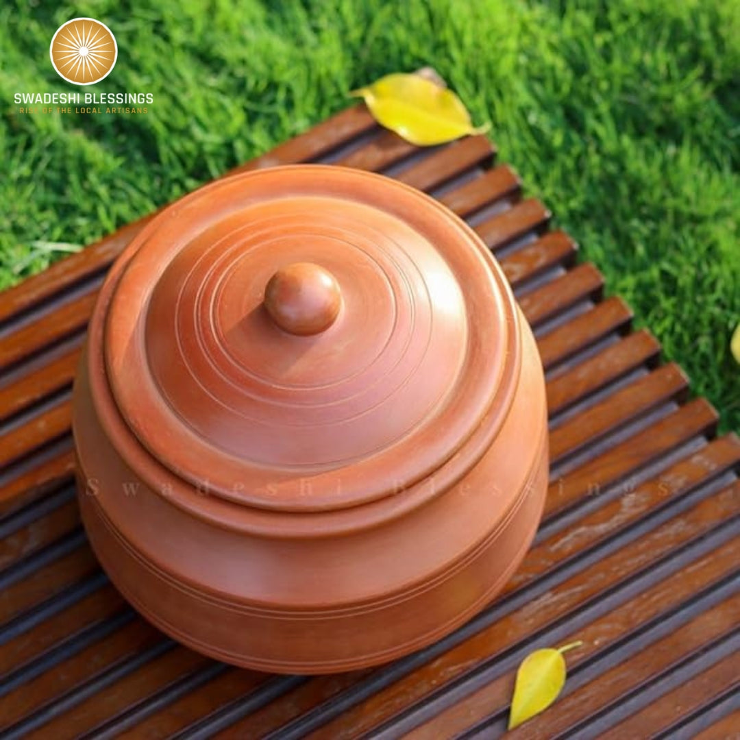 Unglazed Clay Pot for Cooking with Lid/ Lead Free Clay Cooking Pot/ Handmade Earthen Pot/ Clay Handi/ Earthen Kadai/ Curry, Biryani Pots &amp; Free ASH for Cleaning