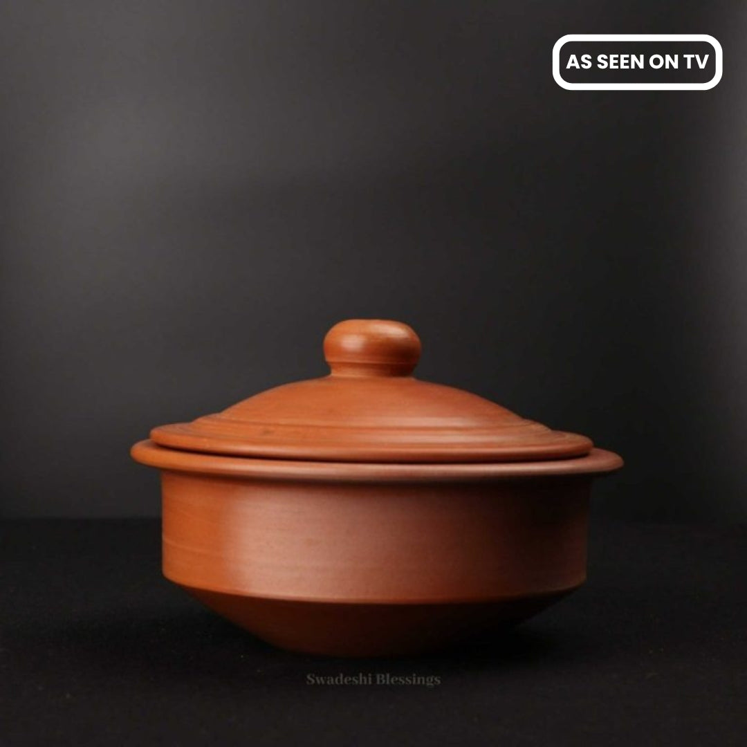 Swadeshi Blessings Exclusive Range Unglazed Clay Dahi Handi/Terracotta Curd Pot/Earthen Handi/Mitti Handi with Lid,1Liter Also for Serving (with Natural White Firing Shade &amp; Mirror Shine)