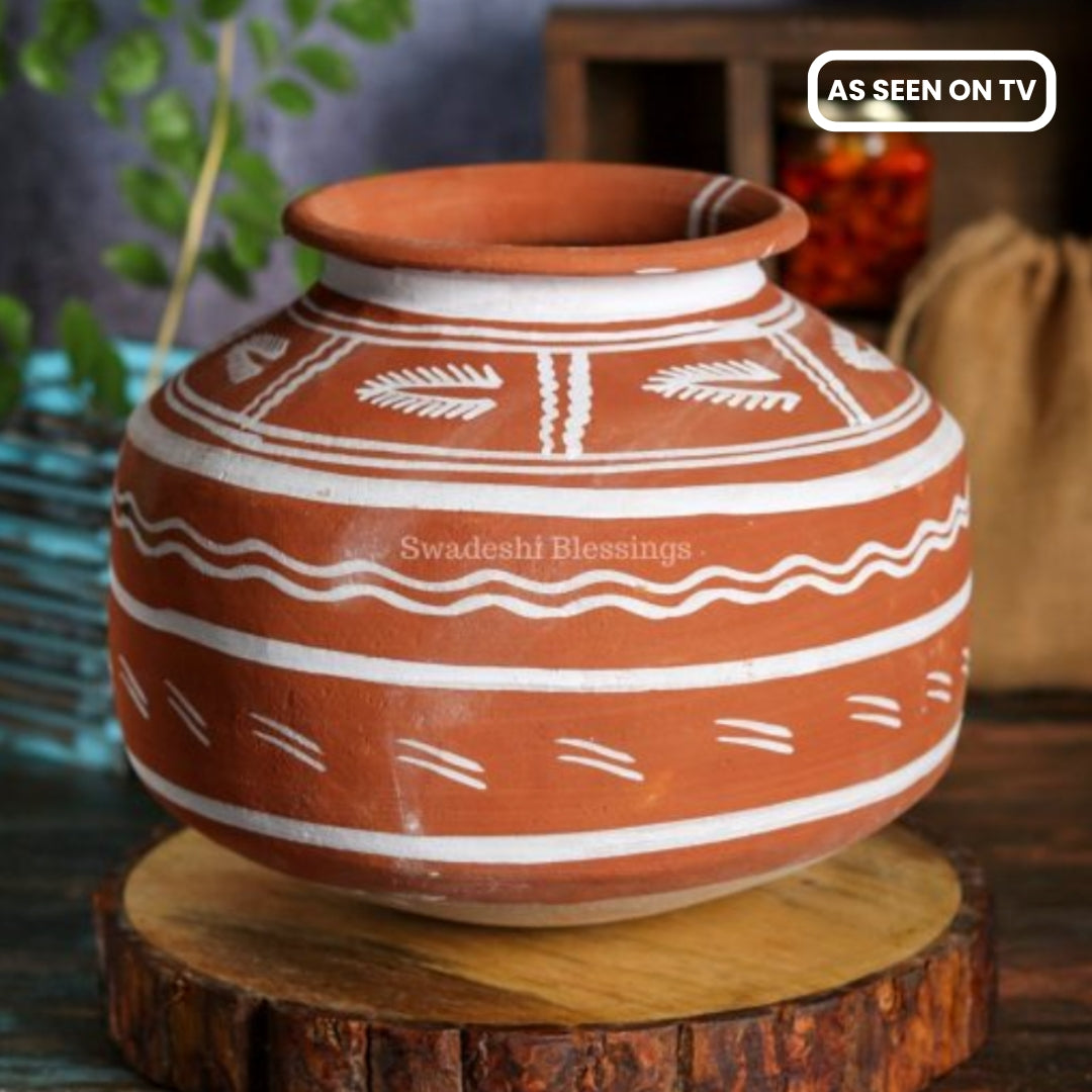 Swadeshi Blessings HandMade Clay Water Pot/100 % Eco-Friendly Earthen Water Pot/Indian Traditional Matka, 6L/ Terracotta Water Jug/Water Dispenser/Clay Tumbler