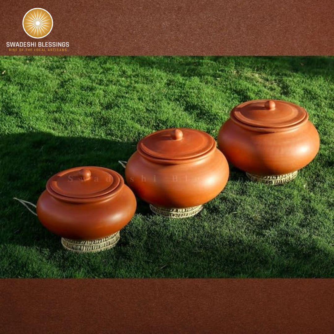 Unglazed Clay Handi/ Handmade Clay Pot for Cooking &amp; Serving with Lid/ Biryani Clay Cookware/ Earthenware Large/ Earthen Kadai(with Natural Mirror Shine) +Free ASH for Cleaning