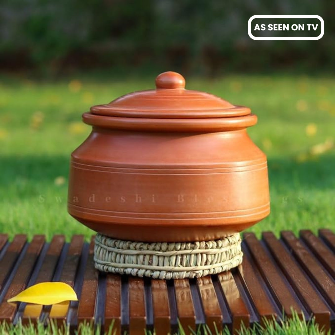 Unglazed Clay Pot for Cooking with Lid/ Lead Free Clay Cooking Pot/ Handmade Earthen Pot/ Clay Handi/ Earthen Kadai/ Curry, Biryani Pots &amp; Free ASH for Cleaning