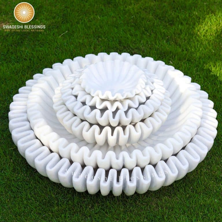 Swadeshi Blessings HandCrafted Marble Ruffle Bowl /Antique Scallop Bowl /Fluted Bowl