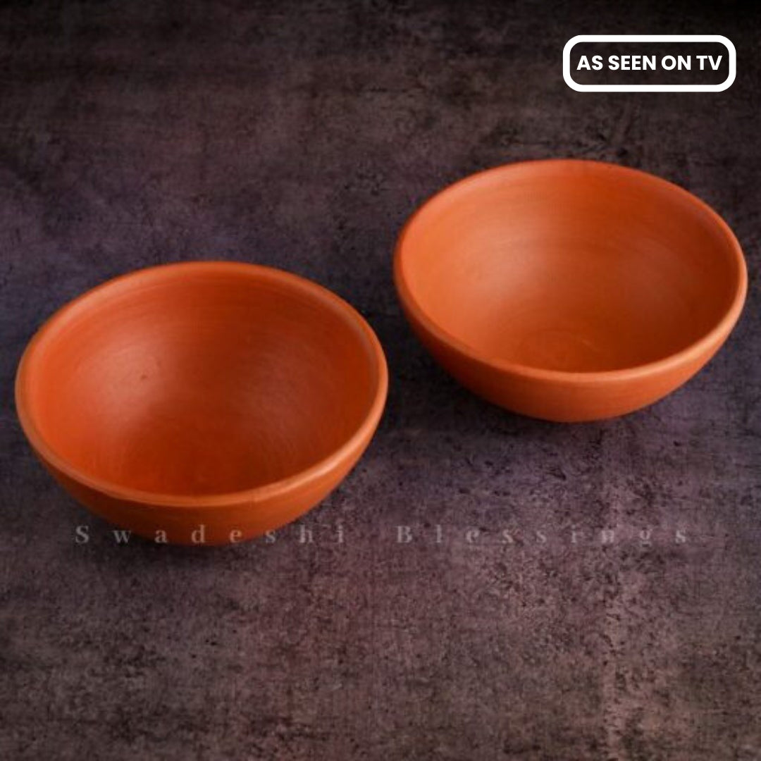 Swadeshi Blessings HandMade Unglazed Clay Serving Bowl Set/Terracotta Bowls/Earthen Snack Bowl/Small Yogurt Pots/Mud Bowls, 5 Inch