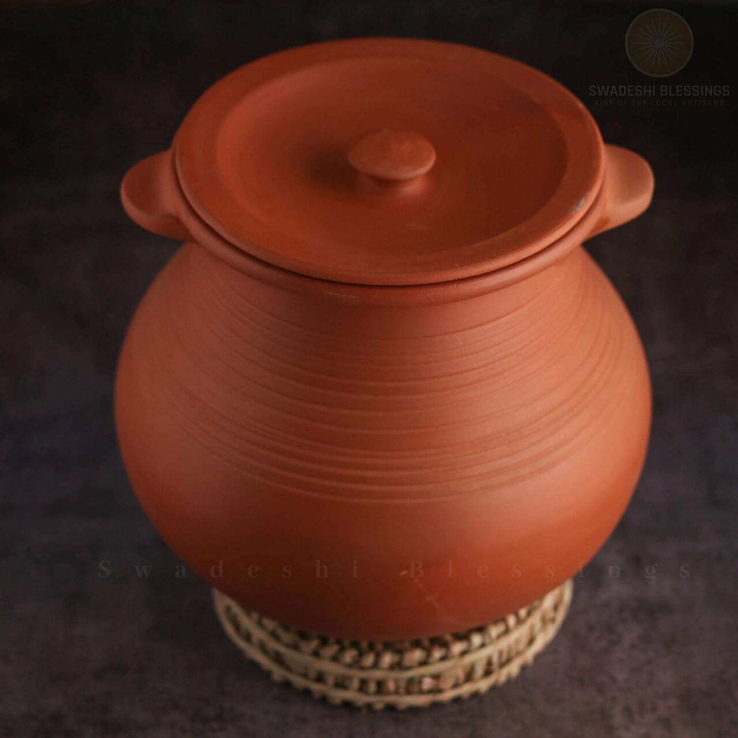 Unglazed Clay Pot For Cooking &amp; Serving with Lid/ Handmade Earthen Kadai/ Mud Handi/ Mitti Ke Bartan (With Mirror Finish) + ASH For Cleaning