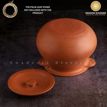 Unglazed Clay Pot For Cooking &amp; Serving with Lid/ Handmade Earthen Kadai/ Mud Handi/ Mitti Ke Bartan (With Mirror Finish) + ASH For Cleaning