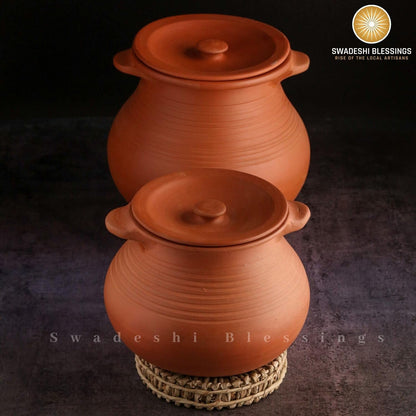 Unglazed Clay Pot For Cooking &amp; Serving with Lid/ Handmade Earthen Kadai/ Mud Handi/ Mitti Ke Bartan (With Mirror Finish) + ASH For Cleaning