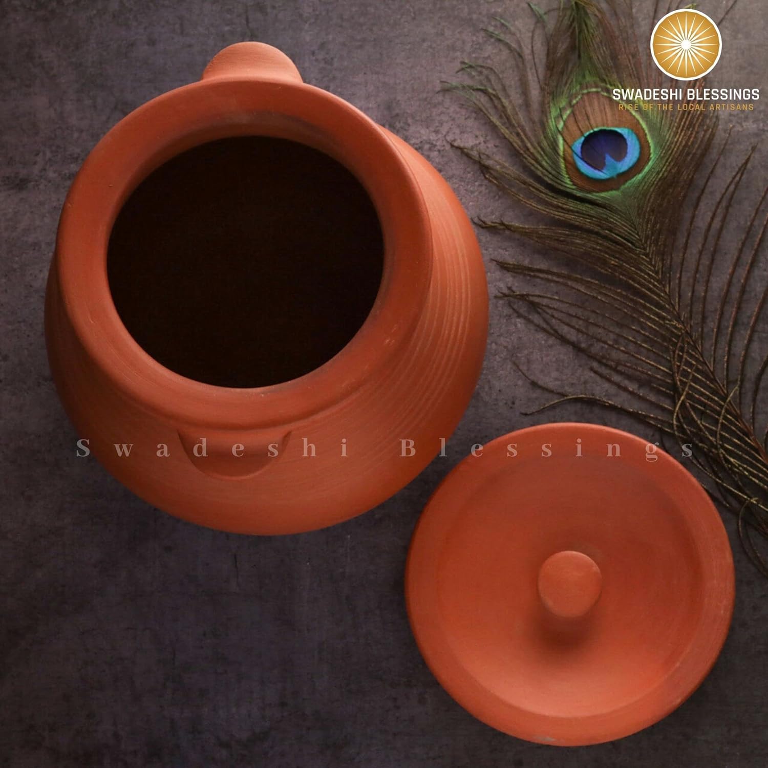 Unglazed Clay Pot For Cooking &amp; Serving with Lid/ Handmade Earthen Kadai/ Mud Handi/ Mitti Ke Bartan (With Mirror Finish) + ASH For Cleaning