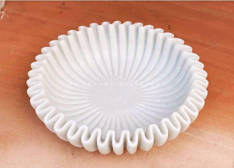 Swadeshi Blessings HandCrafted Marble Ruffle Bowl /Antique Scallop Bowl /Fluted Bowl