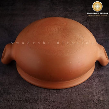 Unglazed Clay Pot For Cooking &amp; Serving with Lid/ Handmade Earthen Kadai / Mud Handi/ Mitti Ke Bartan (With Mirror Finish) + FREE ASH For Cleaning