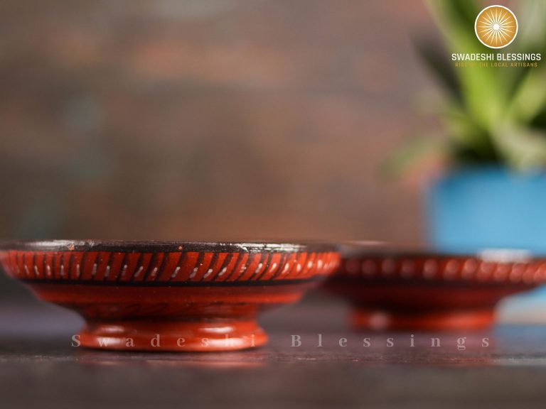 Swadeshi Blessings Antique Hand Painted Embossed Clay Serving Bowl Set of 6/Terracotta Bowls/Earthen Snack Bowl/Mezze Serving Bowl Set/Mud Bowls/Tapas Bowl,5 Inch