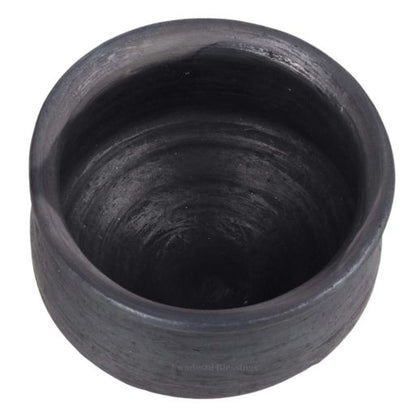 Swadeshi Blessings Exclusive Range Unglazed Earthen Dahi Handi/Curd Pot/Mud Handi/Clay Pot for Cooking &amp; Serving, 900ml (Natural Black Firing Shade &amp; Mirror Shine) + Free ASH for Cleaning