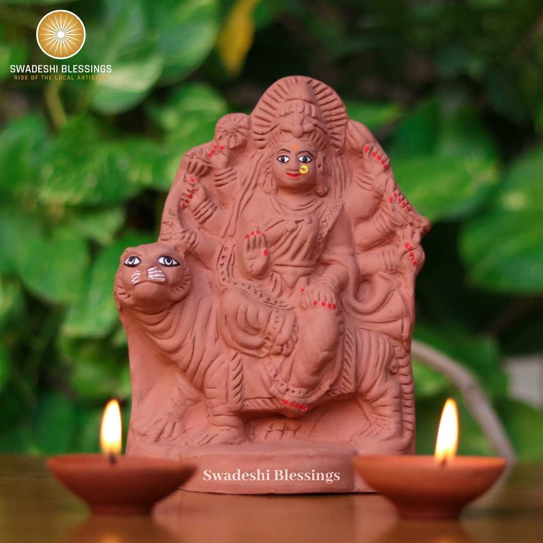 Swadeshi Blessings’ Handmade 100% Eco-Friendly Clay Durga Maa-9 Inches