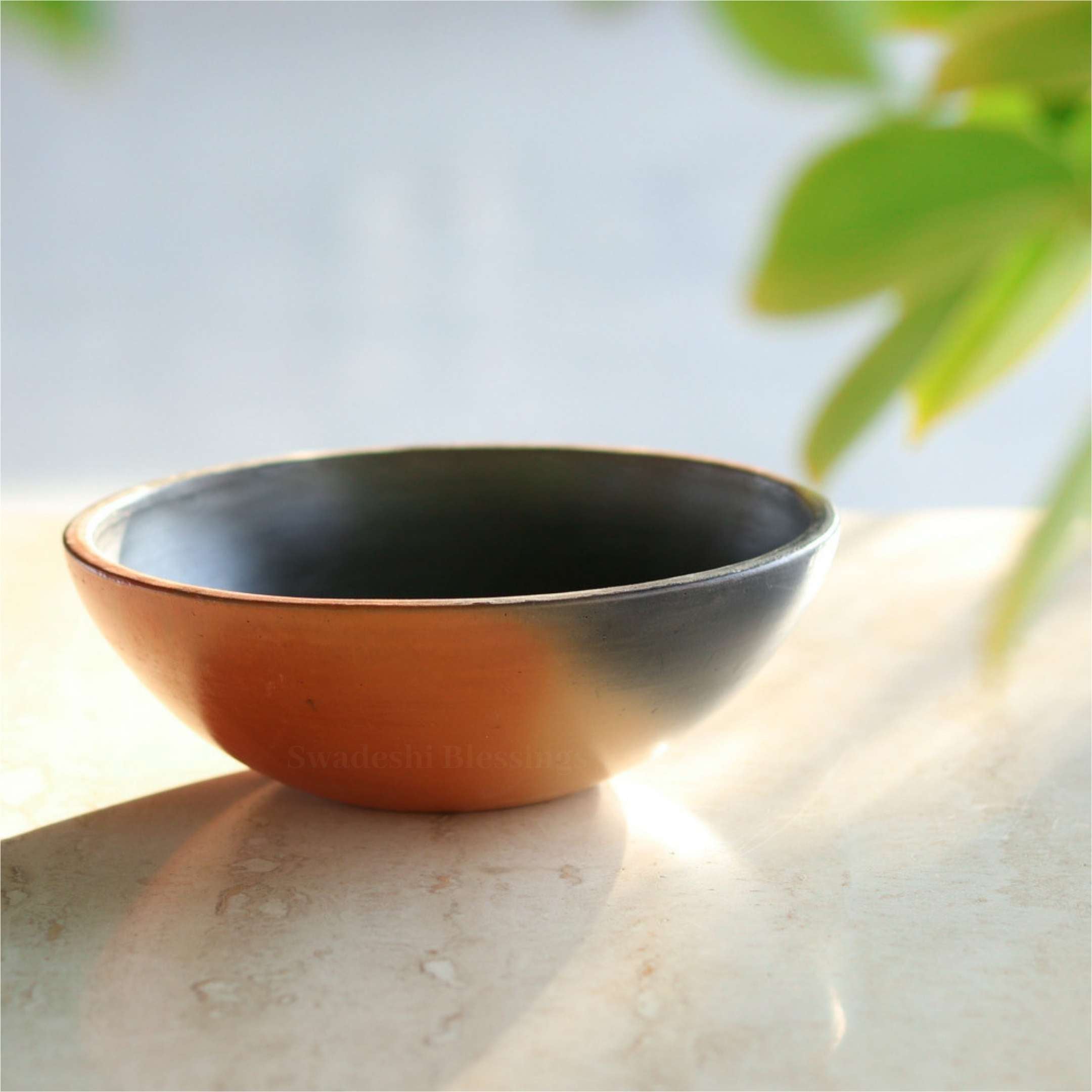 Swadeshi Blessings Exclusive Range Unglazed Clay Bowl Set with Natural Black Firing Effect &amp; Seamless Mirror Finish/Earthen Serving Bowl