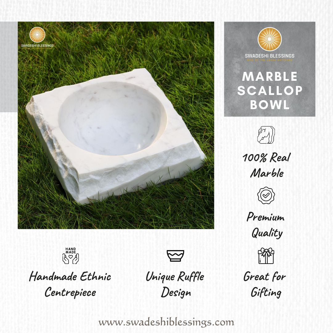 HandCrafted White Marble Rock Finish Decorative Bowl | Marble Bowl for Home Decor | Key/Fruit Bowl | Organic Modern Home Decor Bowl