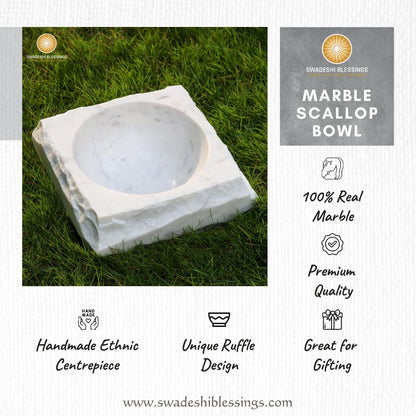 HandCrafted White Marble Rock Finish Decorative Bowl | Marble Bowl for Home Decor | Key/Fruit Bowl | Organic Modern Home Decor Bowl