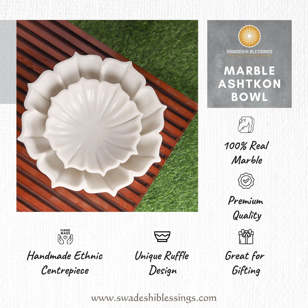 HandCrafted Marble Lotus Bowl | Organic Modern Home Decor Bowl | Fruit Bowl | Vintage Ring Dish | Decorative Flower Bowl | HouseWarming Gifts | Wedding Gifts| Urli | 6-12 Inches