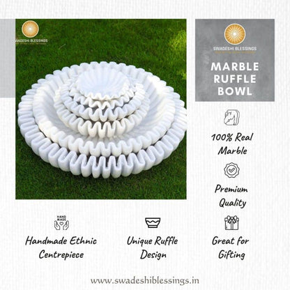 Swadeshi Blessings HandCrafted Marble Ruffle Bowl /Antique Scallop Bowl /Fluted Bowl