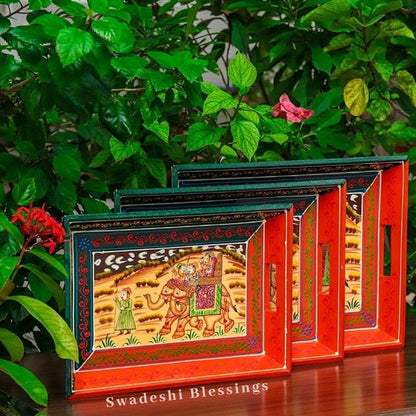 Wooden Tray for Serving- Handcrafted &amp; Hand-Painted for Kitchen/Table &amp; Home Decor/Gifts, (Single Tray) (Orange)