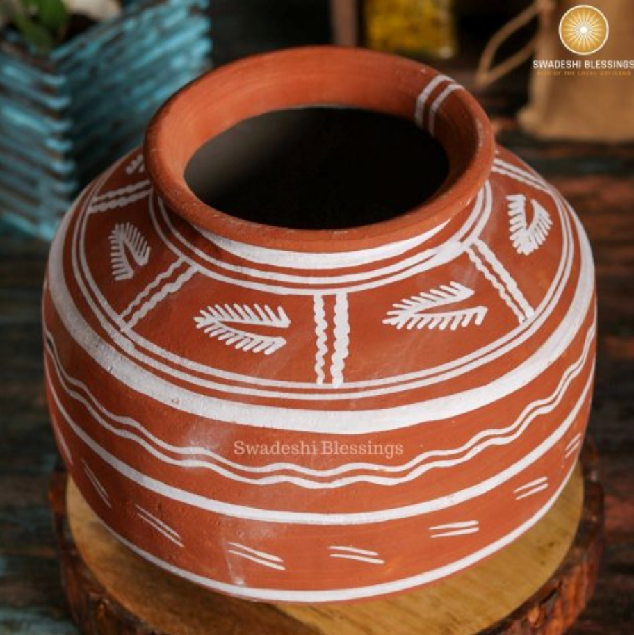 Swadeshi Blessings HandMade Clay Water Pot/100 % Eco-Friendly Earthen Water Pot/Indian Traditional Matka, 6L/ Terracotta Water Jug/Water Dispenser/Clay Tumbler