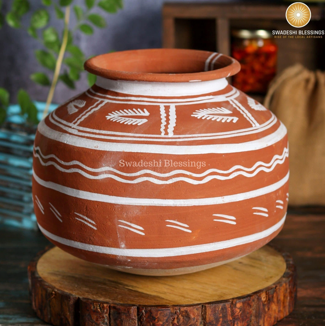 Swadeshi Blessings HandMade Clay Water Pot/100 % Eco-Friendly Earthen Water Pot/Indian Traditional Matka, 6L/ Terracotta Water Jug/Water Dispenser/Clay Tumbler