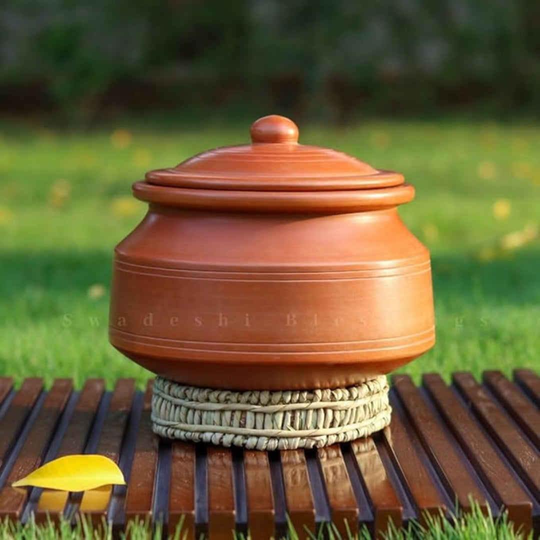 Unglazed Clay Pot for Cooking with Lid/ Lead Free Clay Cooking Pot/ Handmade Earthen Pot/ Clay Handi/ Earthen Kadai/ Curry, Biryani Pots &amp; Free ASH for Cleaning