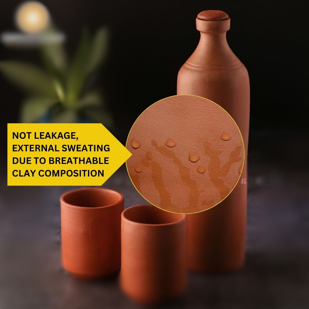 Swadeshi Blessings HandMade Clay Water Bottle, 1L/100 % Eco-Friendly Earthen Water Tumbler/Indian Traditional Water Dispenser/Terracotta Water Jug/Clay Tumbler