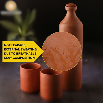 Swadeshi Blessings HandMade Clay Water Bottle, 1L/100 % Eco-Friendly Earthen Water Tumbler/Indian Traditional Water Dispenser/Terracotta Water Jug/Clay Tumbler