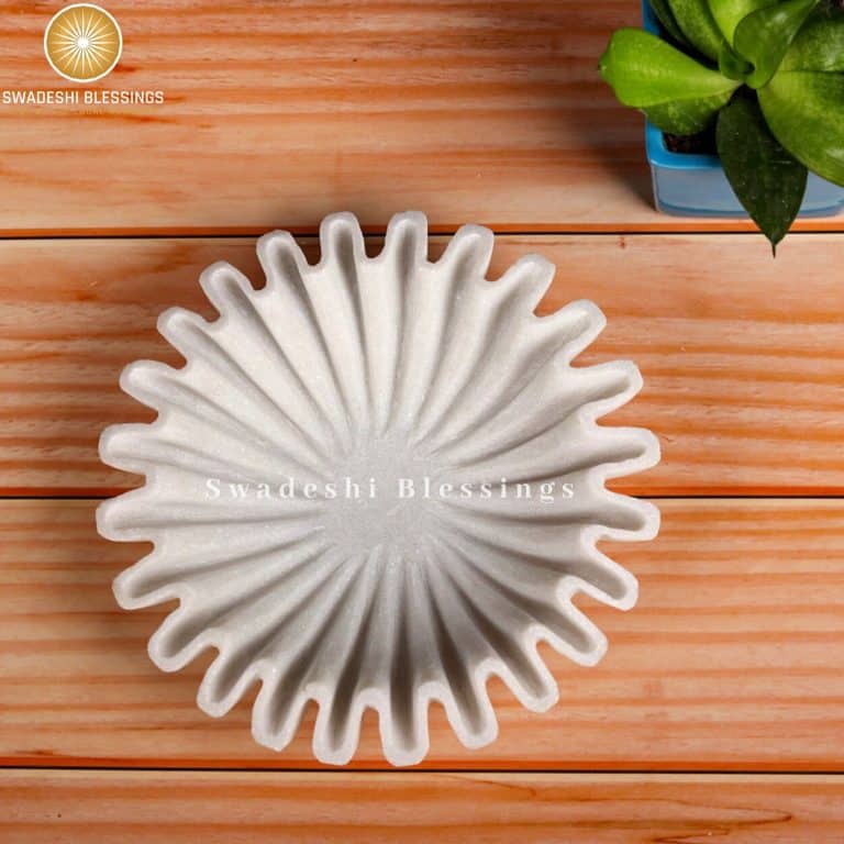 Swadeshi Blessings HandCrafted Marble Ruffle Bowl /Antique Scallop Bowl /Fluted Bowl