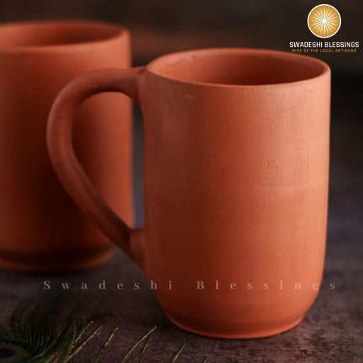 Swadeshi Blessings HandMade Unglazed Royal Clay Mugs Set of 2/ Tea &amp; Coffee Mugs, 400ml/ Antique Wine Glass/Drinking Glass/ HouseWarming/Birthday Gifts