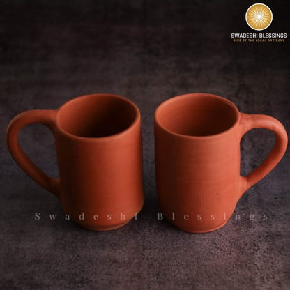 Swadeshi Blessings HandMade Unglazed Royal Clay Mugs Set of 2/ Tea &amp; Coffee Mugs, 400ml/ Antique Wine Glass/Drinking Glass/ HouseWarming/Birthday Gifts