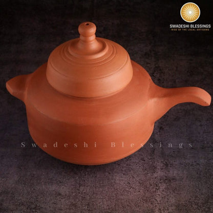 Swadeshi Blessings Exclusive Range HandMade Unglazed Clay Cooker with Lid/ Mitti Ke Bartan (With Mirror Finish) + FREE ASH For Cleaning