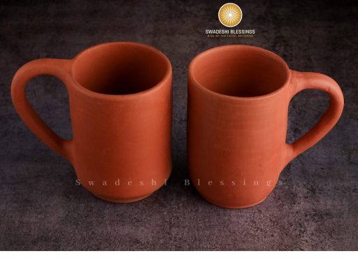 Swadeshi Blessings HandMade Unglazed Royal Clay Mugs Set of 2/ Tea &amp; Coffee Mugs, 400ml/ Antique Wine Glass/Drinking Glass/ HouseWarming/Birthday Gifts