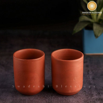 Swadeshi Blessings HandMade Unglazed Royal Clay Glass Set/Tea &amp; Coffee Cups, 300ml/Antique Terracotta Glasses/Drinking Glass/HouseWarming/Birthday Gift