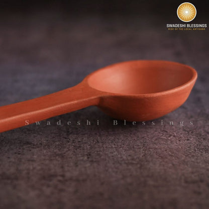 Swadeshi Blessings HandMade Unglazed Clay Serving Spoon/Terracotta Spoons/Earthen Spoons/Mud Spoons, 10 Inch