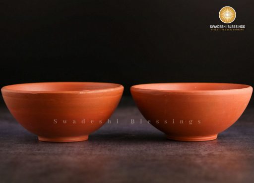 Swadeshi Blessings HandMade Unglazed Clay Serving Bowl Set/Terracotta Bowls/Earthen Snack Bowl/Small Yogurt Pots/Mud Bowls, 5 Inch