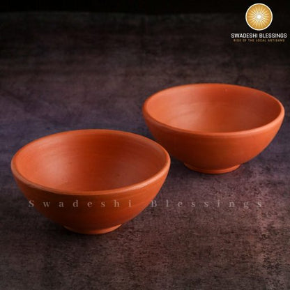 Swadeshi Blessings HandMade Unglazed Clay Serving Bowl Set/Terracotta Bowls/Earthen Snack Bowl/Small Yogurt Pots/Mud Bowls, 5 Inch