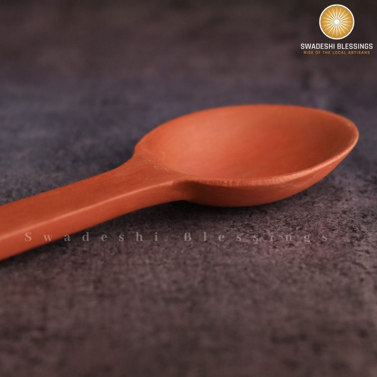 Swadeshi Blessings HandMade Unglazed Clay Serving Spoon/Terracotta Spoons/Earthen Spoons/Mud Spoons, 10 Inch