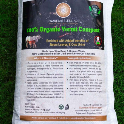 Swadeshi Blessings Vermicompost Enriched With Neem Leaves &amp; Cow Urine For Home Garden &amp; Potting Mix (5Kg)