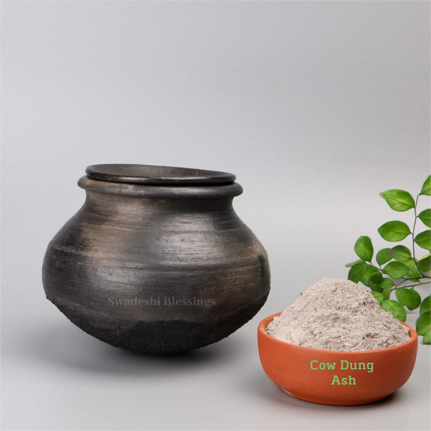 Swadeshi Blessings Exclusive Range Unglazed Clay Handi/Earthen Pot for Cooking with Lid (with Natural Firing Shade &amp; Mirror Shine) + Free ASH for Cleaning